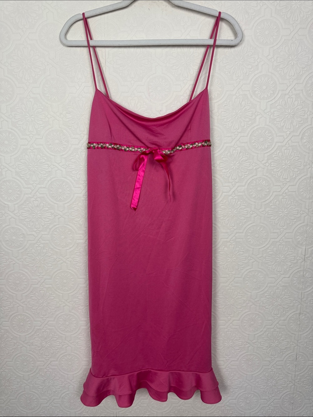 Vintage Maria Bonita Pink Slip Dress Large Y2K Fairycore Satin Trim Dress